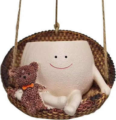 Productafbeelding van Hangpot Berenkop - Bloempot Plantenbak - Balkon Decoratie - Draaibare mand - 13.5 x 13 x 9 cm - Wit