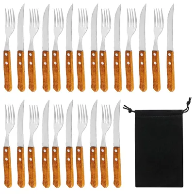 Produktbild von 24-teiliges Steakbesteck für 12 Personen mit Holzgriffen