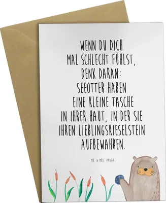 Produktbild von Mr. & Mrs. Panda Grußkarte Otter Stein - Weiß - Geschenk, glückwunschkarten, Pflanzen, einladungskarten, Fun Facts, Seeotter, Witzige Fakten, vatertagskarte, Grußkarten