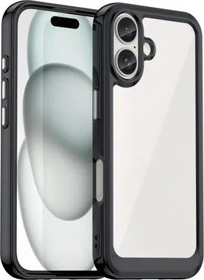 Produktbild von Schutzhülle für iPhone 16 Klar Rückseite Stoßfeste TPU Silikon Bumper Hülle Schwarz