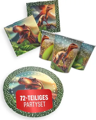 Produktbild von Dino Realistisch 3-teiliges Party-Set mit 16 Papptellern, 16 Pappbechern und 40 Servietten