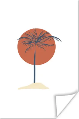 Produktbild von MuchoWow® Poster Kunst - abstrakte moderne Kunst von einer Palme und der Sonne 60x90 cm - Wanddekoration