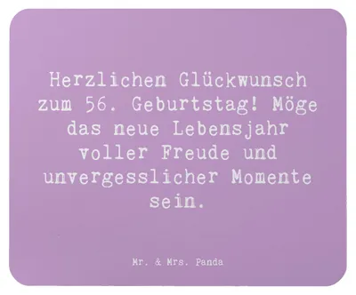 Produktbild von Mr. & Mrs. Panda Mousepad Spruch 56. Geburtstag Freude - Lavendeltraum - Geschenk, Mouse Pad, computer, Herzlichkeit, neues Lebensjahr, Mauspad, Glückwunsch, laptop