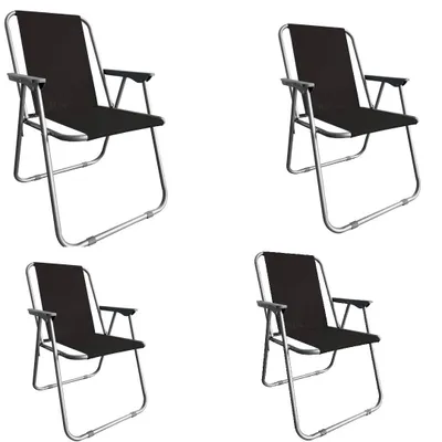 Produktbild von Campingstuhl Anglersessel Gartenstuhl Sessel mit Armlehne schwarz 4er Set