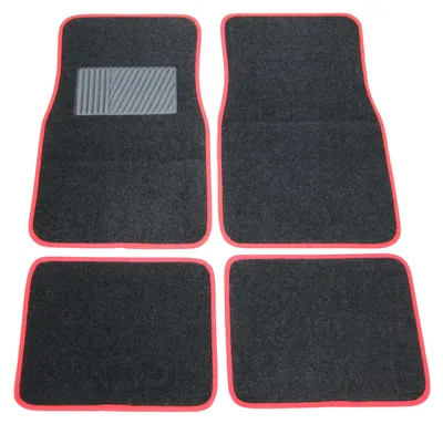 4x Textil Fußmatten Autoteppich VORN + HINTEN Schwarz / Rot für viele Fahrzeuge – Produktansicht