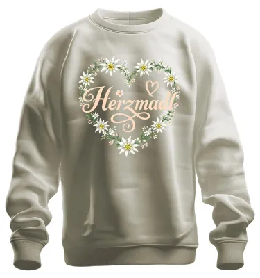 Produktbild von Herzmadl Edelweiss Blumenherz Tracht Bayern Wiesn Lederhose Sweatshirt Pullover, Natur, S