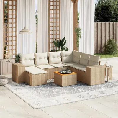 Produktbild von Design 8-tlg. Garten-Sofagarnitur mit Kissen Beige Poly Rattan, Gartenmöbel-Sets 2024 Neu