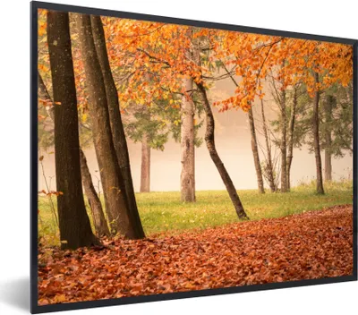 Produktbild von MuchoWow® Gerahmtes Poster Blätter - Herbst - Wald 40x30 cm - Poster mit Schwarzem Bilderrahmen Wandposter Rahmen Foto Bilder - Kunstposter - Wanddekorationen