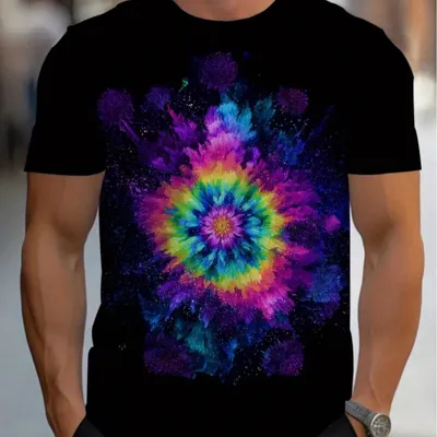 Produktbild von Herren T-Shirt mit Batik Optik, sportliches Kurzarmshirt im lässigen Streetwear Stil, modisches Freizeit Shirt L