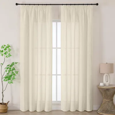 Obrázek produktu pro Záclony, sada, vzhled lnu, poloprůhledné - 2 kusy, rozměry 140x260 cm - barva lnu