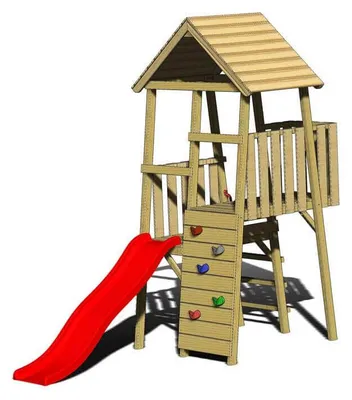Produktbild von Wendi Toys Holz Spielturm Hase inkl. Rutsche und Kletterwand Natur 260x110x270 cm