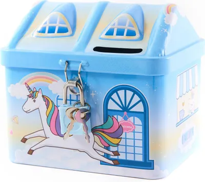 Produktbild von Einhorn Spardose Metallkoffer mit Vorhängeschloss - Süße Geldkassette für Kinder