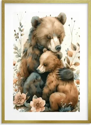 Produktbild von Gerahmtes Poster für Kinder Wandbild für Kinderzimmer Beigefarbene Teddybären