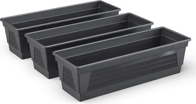 Produktbild von Plastard Blumenkasten 3er Set Anthrazit 100 cm Pflanzkasten Balkonkasten Pflanzkübel