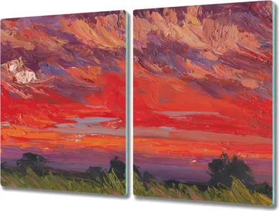 Produktbild von Coloray Hackbrett Herdabdeckplatte 2x40x52 cm Küchenbrett Kochplattenabdeckung Schneidebrett - Landschaft Baum