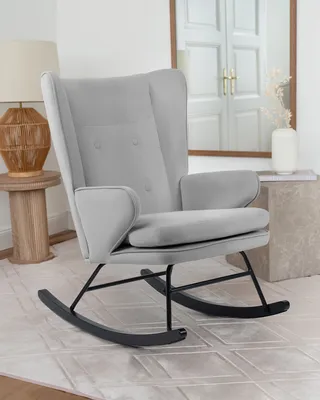 Produktbild von QIYANO Schaukelstuhl Grau, Relaxsessel mit Armlehne, Wohnzimmer, Kinderzimmer