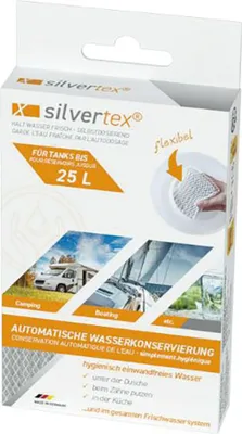 Produktbild von Silvertex Wasserkonservierungssystem 25 Liter, 6x7,5x1,7 cm, Automatischer Algenschutz bis zu 6 Monate für Freizeitfahrzeuge