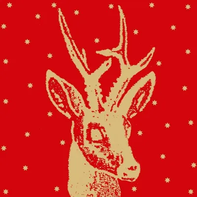 Image de Serviettes en papier Artebene, motif chevreuil, rouge et or, 33 x 33 cm, 20 pièces