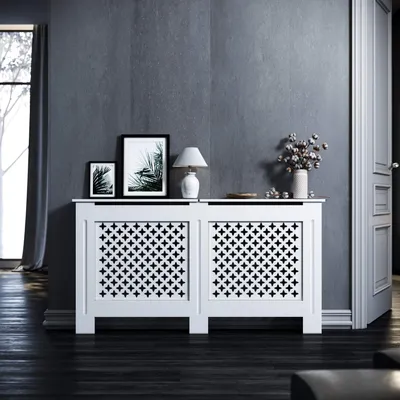 Produktbild von SONNI Heizkörperverkleidung weiß Heizkörperabdeckung Kreuzgitter 152 cm