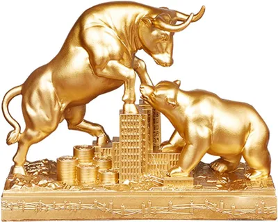 Produktbild von Bulle Und B?r Figuren Deko Figur Für Büro Und Wohnzimmer, Finanzliebhaber Und B?rsenbegeisterte,Gold