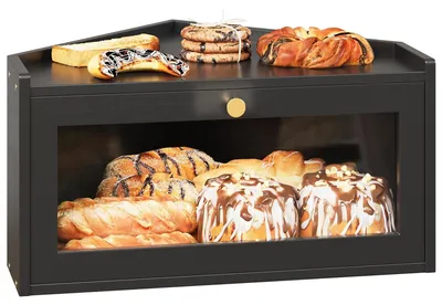 Immagine prodotto di Contenitore per pane rettangolare - Bambù - Porta trasparente - Chiusura magnetica - Salvaspazio - 40 x 29 x 20 cm - Per la conservazione del pane
