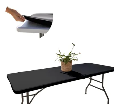 Elastische Tischdecke 182x76 cm Schwarz wasserabweisend knitterfrei