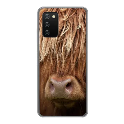 Produktbild von MuchoWow® Handyhülle Schutzhülle Hülle für Samsung Galaxy A03s Schottischer Highlander - Nase - Haare Silikon Softcase Handy Hülle - Schutz