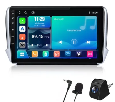 Immagine prodotto di Autoradio per Peugeot 208, modelli dal 2008 al 2012-2018, con CarPlay e Android Auto wireless, processore DSP, telecamera di retromarcia inclusa e microfono, display Linux da 10 pollici