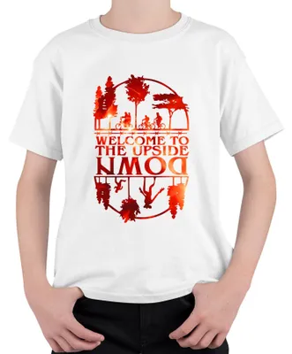 Obrázok produktu pre Welcome To The Upside Down Sci Fi 80s Retro Horror Stranger Uni detské tričko, biele, 116