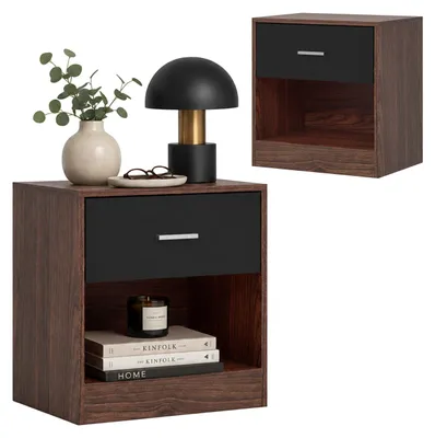 Immagine prodotto di Relaxdays, set di 2 comodini, con cassetto e ripiano aperto, dimensioni 41x39x28 cm, ideali per la camera da letto, colore marrone e nero