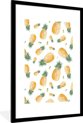 Produktbild von MuchoWow® Gerahmtes Poster Ananas - Aquarellfarbe - Muster 60x90 cm - Poster mit Schwarzem Bilderrahmen Wandposter Rahmen Foto Bilder - Dekoration - Wandposter Wohnzimmer - Hochwertig