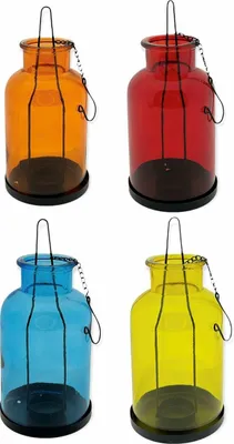 Produktbild von Deko Hängelaternen aus Glas mit Metallkette – 11 x 23 cm für Teelichter – Laterne – Set mit 4 Stück
