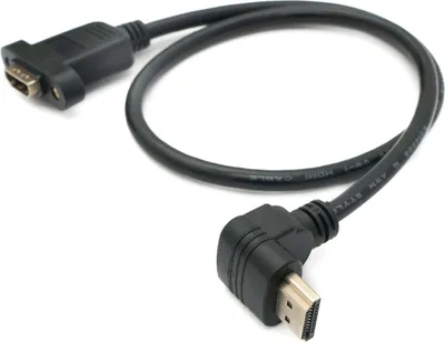Produktbild von SYSTEM-S HDMI 1.4 Kabel 50 cm Typ A Stecker zu Stecker Schraube Winkel in Schwarz