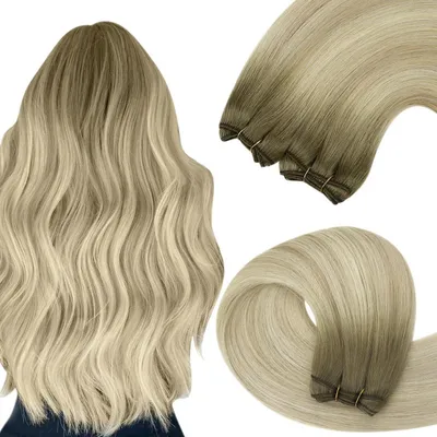 Image de Mèches de cheveux synthétiques, couleur blonde foncée, longueur 60 cm, à coudre, lisses