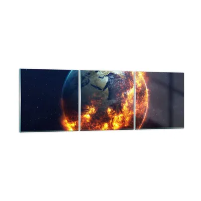 Produktbild von Bilder auf glas - Universum Erde Feuer Globus - 120x40cm - Glasbilder - Wandbilder - Kunstdruck - zum Aufhängen bereit - Wanddekoration aus Glas - Glas Bilder - Wandbild auf Glas - GCA120x40-2875