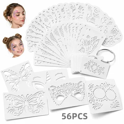 Produktbild von 56 Stück Kinderschmink Schablonen Set, wiederverwendbare Gesichtsmal Schablonen für Face Painting, Halloween, Geburtstag, Party und Körperbemalung