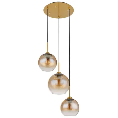 Produktbild von Pendelleuchte, Metall, Messing, Glas Amber, 3-Flammig, D 43 cm