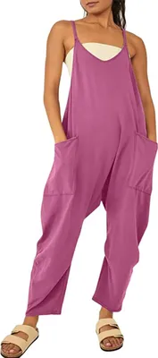 Produktbild von ASKSA Damen Latzhose Sommer Ärmellose Jumpsuit Baggy Oversize Beiläufig Lockerer Strampler Playsuit, Lila, XL