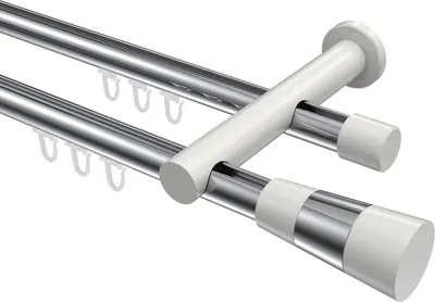 Produktbild von Interdeco Innenlaufstange / Gardinenstange mit Innenlauf Chrom / Weiß, Typ Platon Tanara (Konus Bicolor), 20 mm Ø 2-läufig, 440 cm