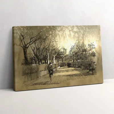 Produktbild von Skizze - Park und Bäume in Sepia – Leinwandbild Wandbild – 60x40 cm – Leinwandbilder – Wandbilder – Schlafzimmer – Flur