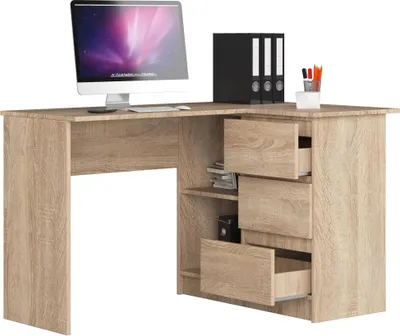 Obrázek produktu pro Akord Rohový psací stůl pravý 3 zásuvky Dub Sonoma 124x85x77 cm