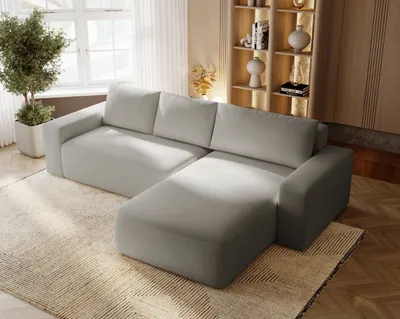 Obrázek produktu pro Rohová sedací souprava ve tvaru L Aldo - Rohová sedací souprava s rozkládacím lůžkem, funkce spaní - Rohová sedací souprava 250 cm pravá (krémová - Komodo 10)