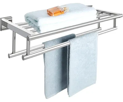 Obrázok produktu pre Držiak na uteráky na stenu, 60 cm, s odkladacou plochou, nerezová oceľ, leštený, vhodný do kúpeľne a kuchyne