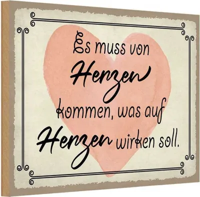 Produktbild von vianmo Holzschild 12x18 cm es muss von Herzen kommen Herz Dekoration