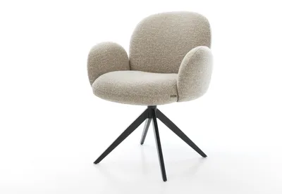 Produktbild von DELIFE Drehstuhl Nube-Flex mit Armlehnen Webstoff Soft Beige Kreuzgestell breit Schwarz 360° drehbar Wippfunktion Taschenfederkern