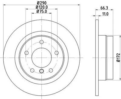 Produktbild von 2 Bremsscheiben voll Ø 75 mm 11 mm HELLA passend für u.a. BMW 1er