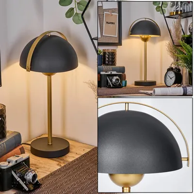 Produktbild von Bagnoli Tischlampe aus Metall in Schwarz/Goldfarben mit Schalter am Kabel