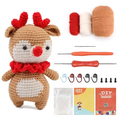 Obrázek produktu pro Amigurumi Häkelset - Tier - Anfänger-Set - Mit Videoanleitungen - DIY - Für Erwachsene und Kinder - Hirsch