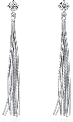 Produktbild von Ohrringe 925 Sterling Silber Quaste Kette Tropfen Zirkonia 62,9 mm
