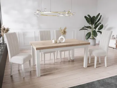 Obrázek produktu pro Moderní Obdélníkový Rozkládací Jídelní Stůl - Úspora Místa - Bílé Dřevěné Nohy - 170 až 250 cm - Dub Sonoma - 170 x 90 cm